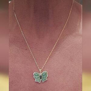 Jade Bow Pendant Pear Cut Gemstone Vermeil Yellow Gold